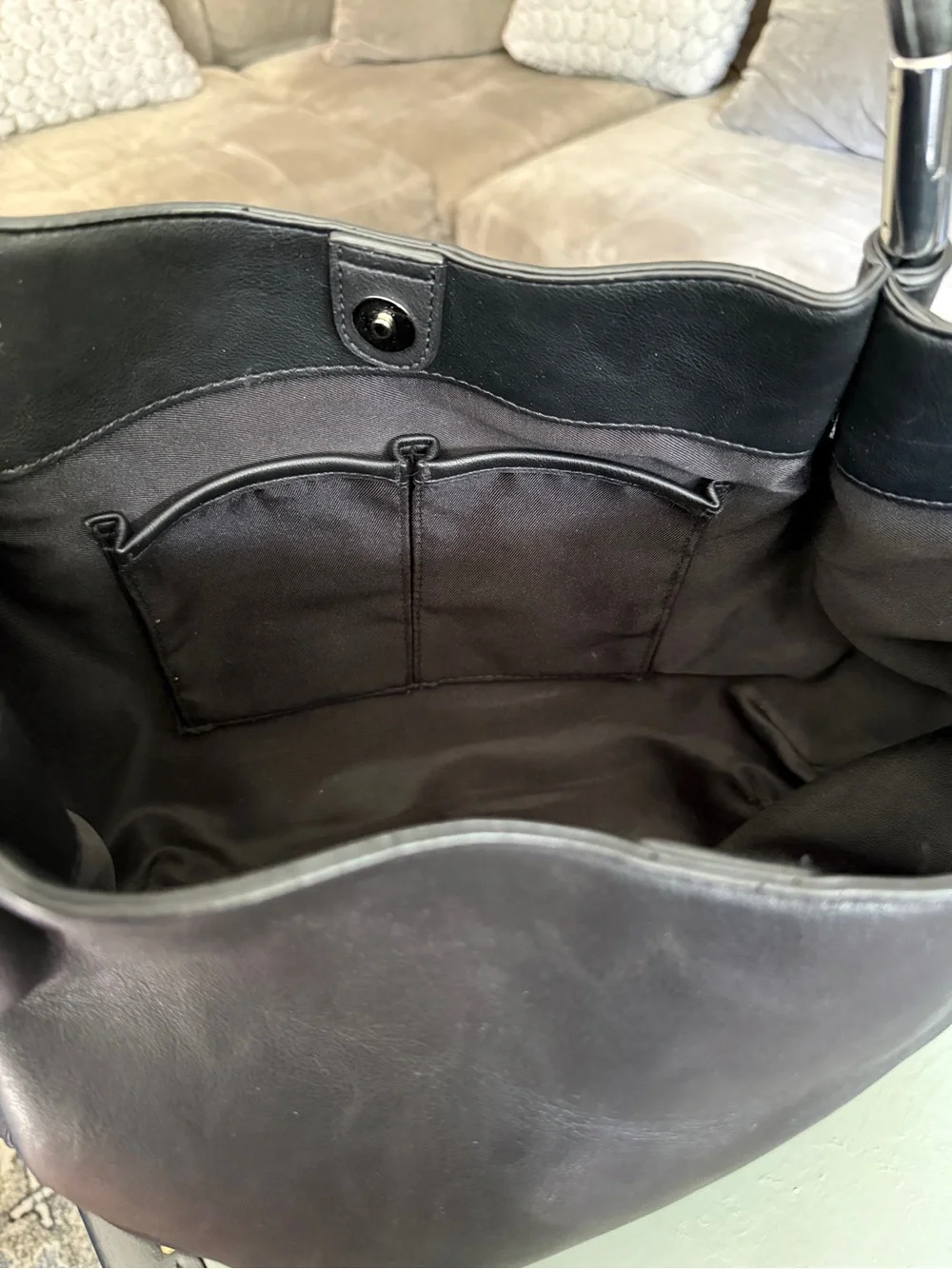 Alfani Black Faux Leather Tote with Silver Accents